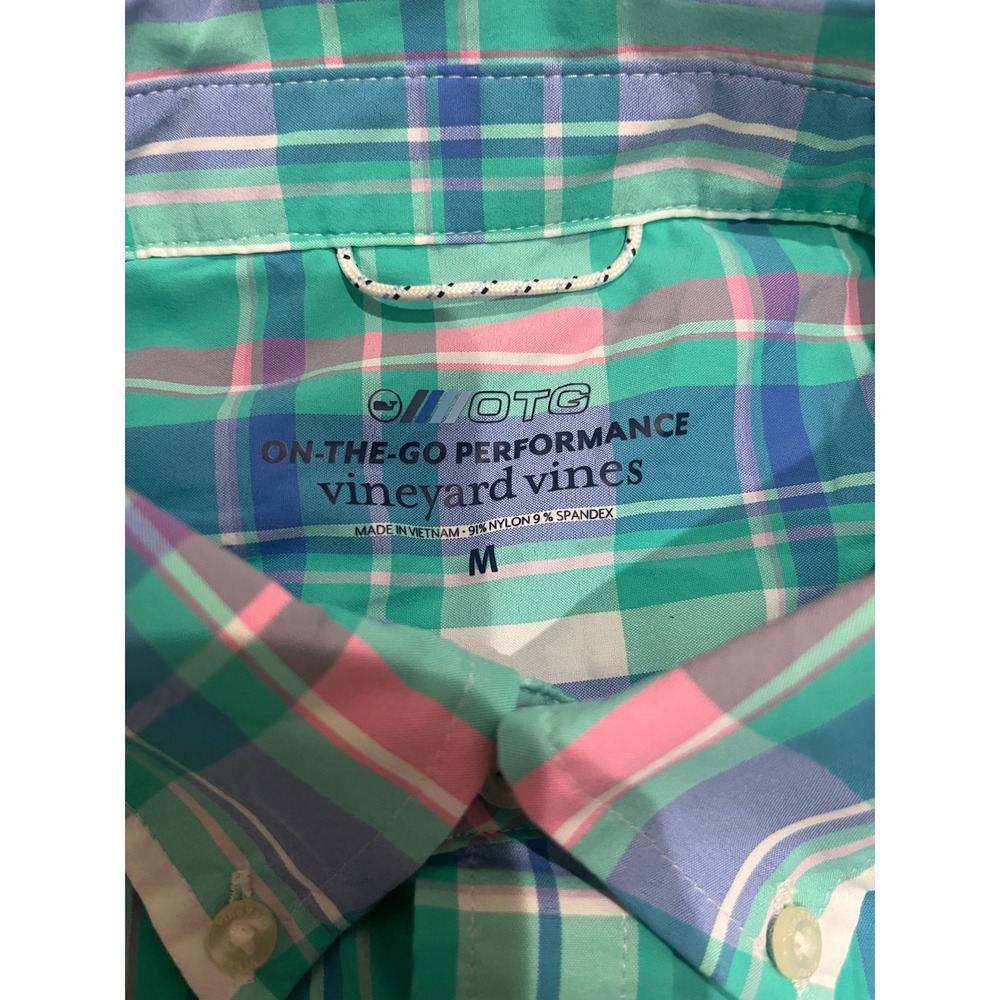 Vineyard Vines OTG Performance Plaid Button Down Shirt Mens Medium Green Blue - Picture 3 of 5